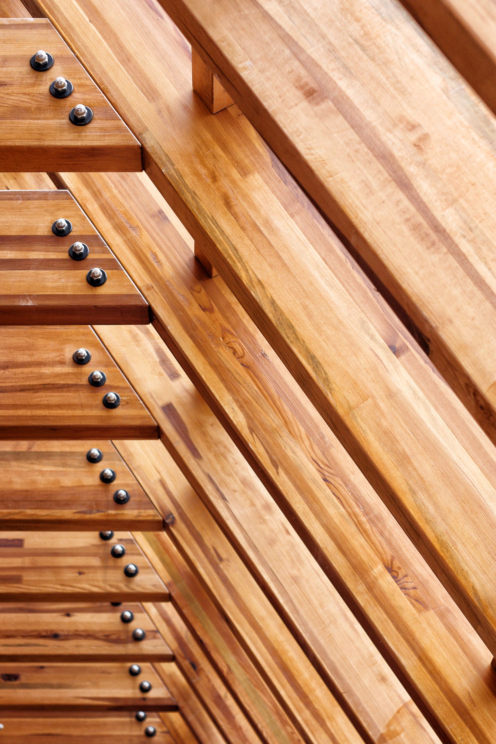 Modern architectural construction of wooden slats